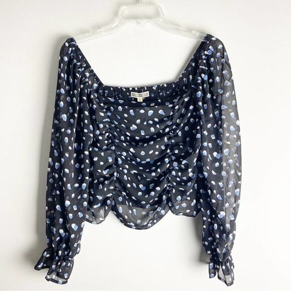 Pleione Printed Smocked Sheer Top Blouse Medium - Picture 1 of 9